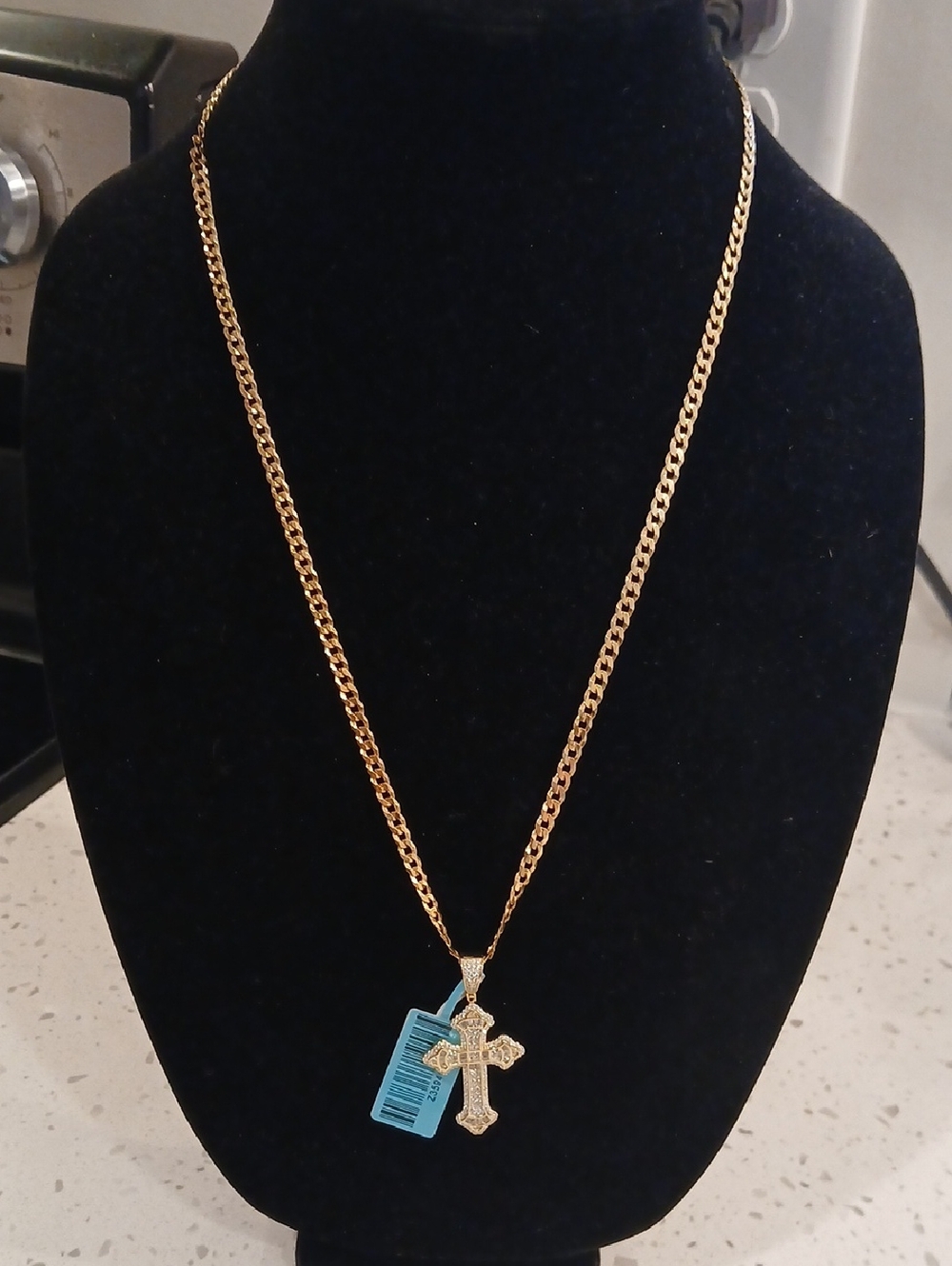 New Gold Over Sterling Silver Moissanite 1.53 CTW Cross With Chain